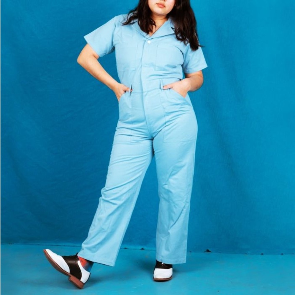 XS Big Bud Press Short Sleeve Jumpsuit, Powder Blue
